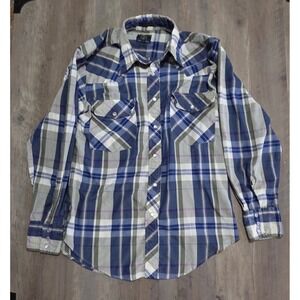 Salmon River Traders Ext Long Tails Blue/gray Pearl Snap Button Up Western Men M